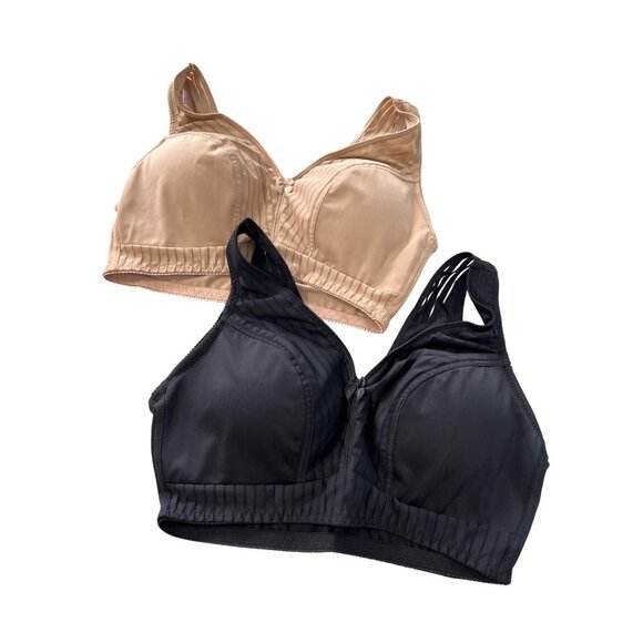 Rhonda Shear 2 Pack Striped Pin Up Bra Size Medium Black Beige Support 650.20 - Picture 2 of 9